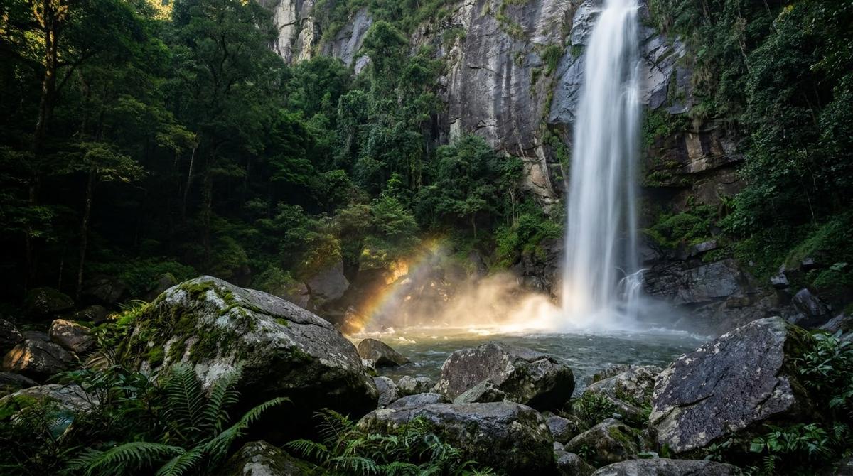 The foot of Rhododendron Falls seen from the bottom of the steps