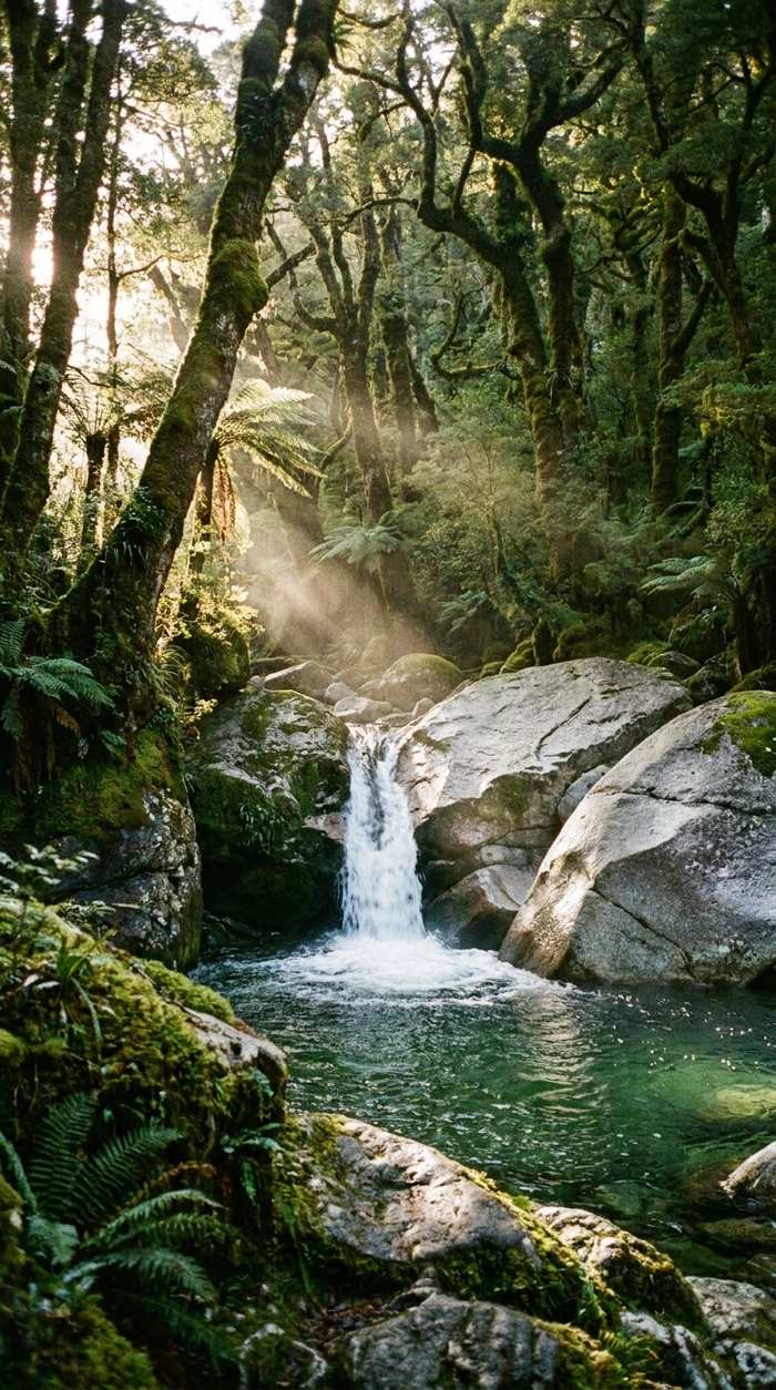 A cascade falling into a clear pool on the Five Lakes trail