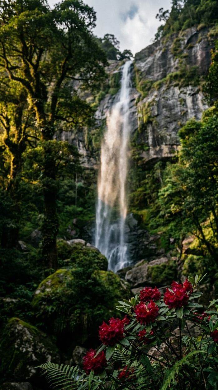 Rhododendron Falls dropping down a sheer cliff face